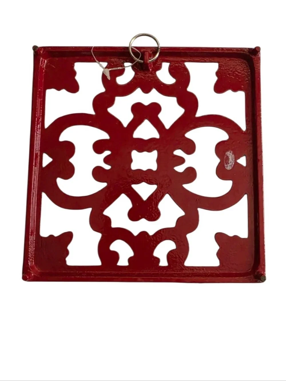 3 Pc Red Cast Iron Kitchen Set Utensil Holder Trivet Spoon Rest Scrollwork